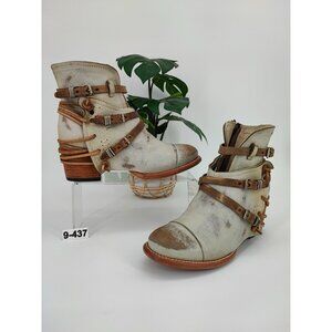 FreeBird Women's Crue Leather Backlace White Bootie Size 9 US